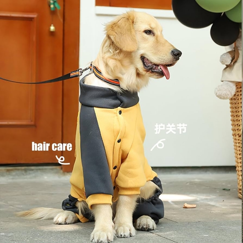 Hoopet dog coat zipper and snaps.   Dark grey and yellow 4XL